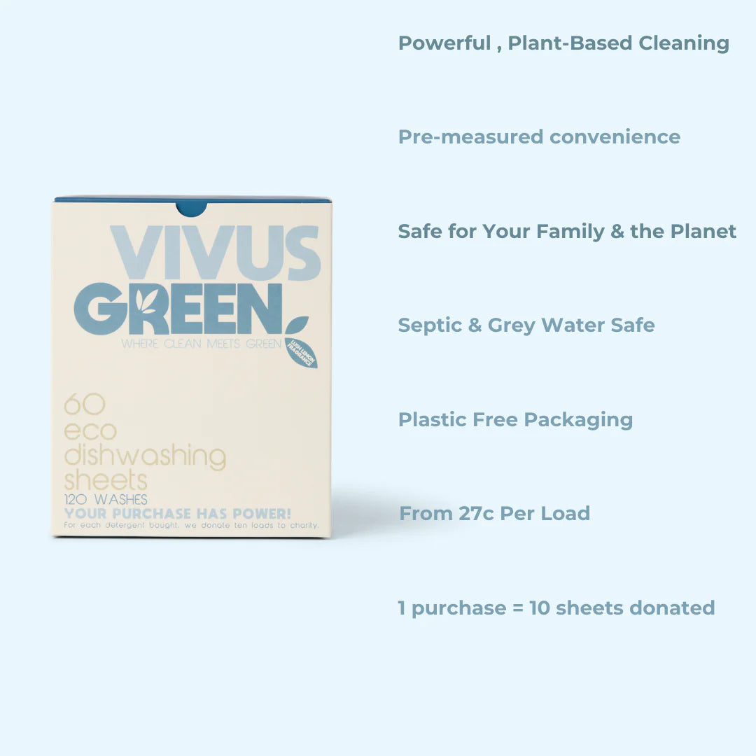 Vivus Green Eco Dishwashing Sheets – Powerful Plant-Based Cleaning
